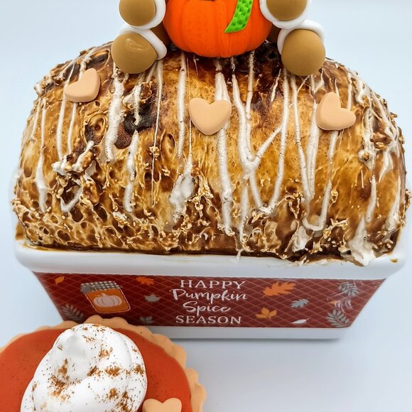 Pumpkin Spice Fake Bread & Tart Set with Gingerbread, Fall Tiered Tray Decor - Picture 7 of 7